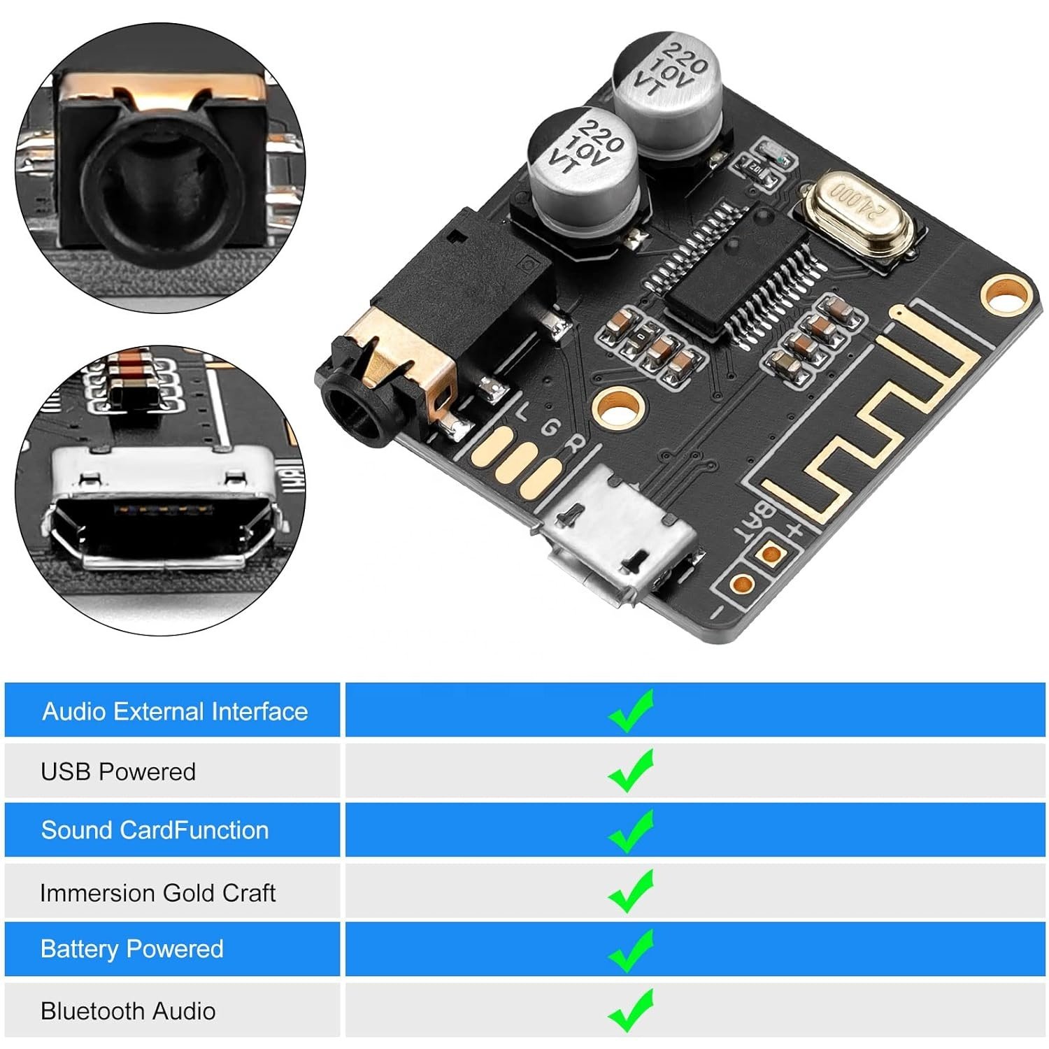 Bluetooth Audio Receiver Board BT 5.0 Stereo Audio Amplifier 3.7-5V Car Speaker Amplifier for DIY